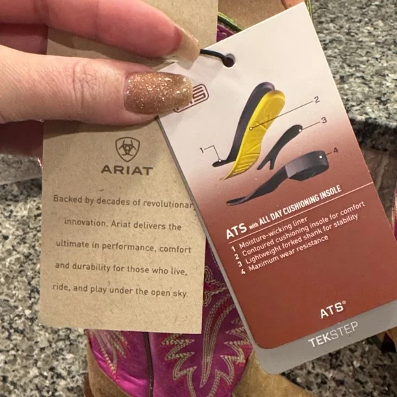 Ariat Women's Vibrant Pink and Tan Heeled Boots - Picture 6 of 9